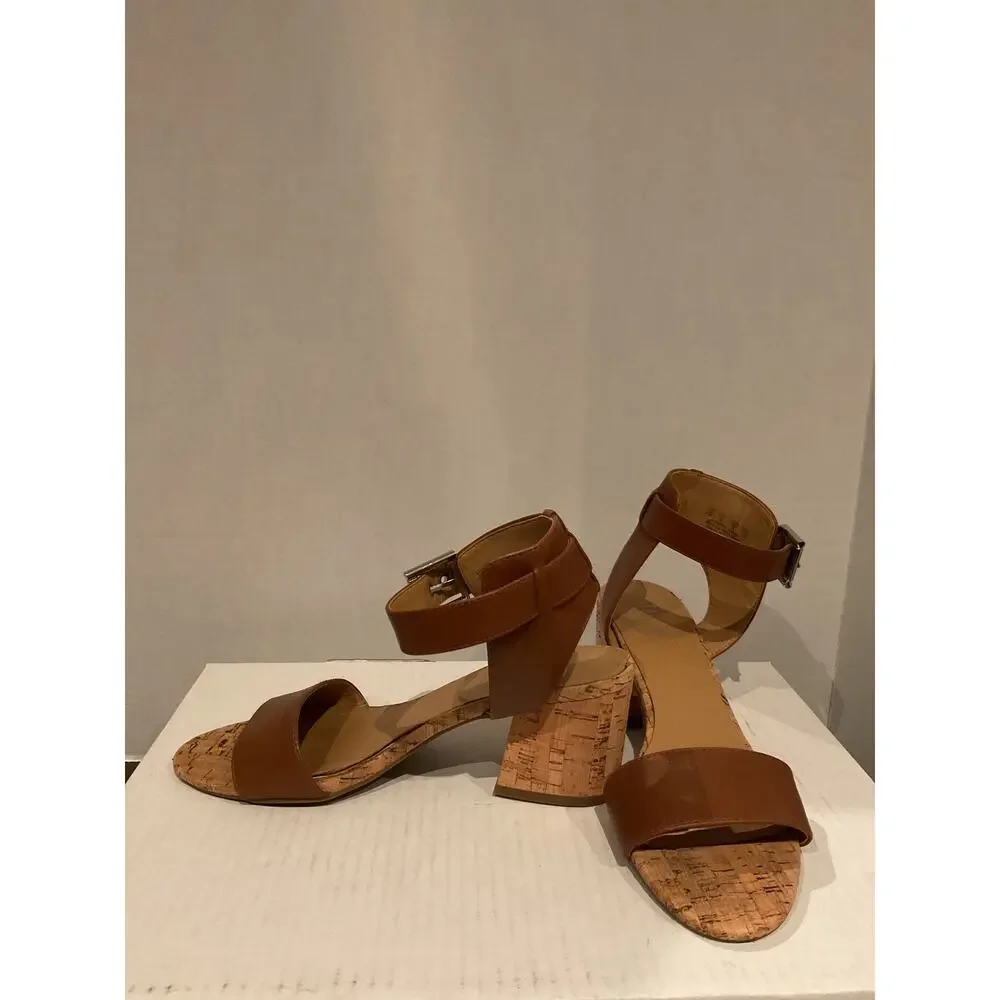 Franco Sarto - Melody - Leather & Cork Block Heel Sandal - Cognac - 8M